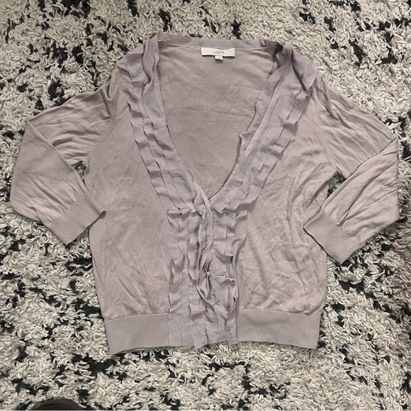 Loft Ruffle V-Neck Lightweight Cardigan - Picture 13 of 13